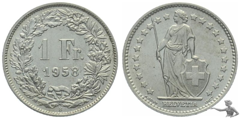 1 Franken 1958 B | superschöner Zustand